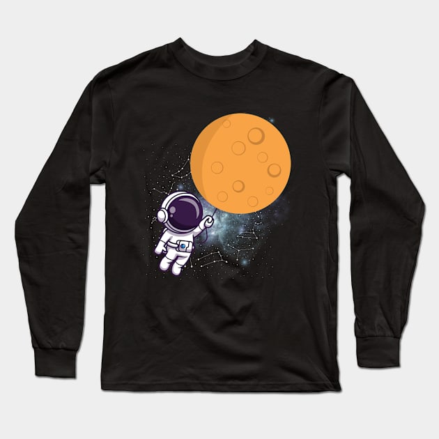 Flying floating astronaut Ufo alien funny cute spaceship moon mars cosmic space Long Sleeve T-Shirt by BoogieCreates